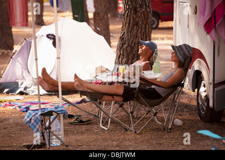 Croatia, Dalmatia, Family Holidays on Camping Site, couple asleep Stock Photo
