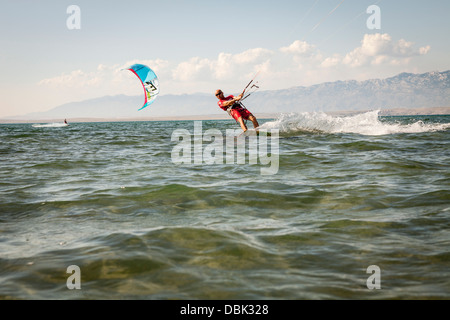 Croatia, Man kite surfing at high speed Stock Photo