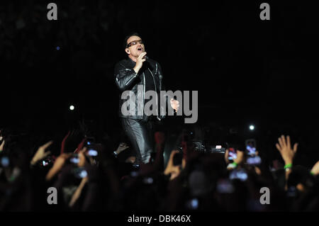 Bono of U2 performing during their '360 Degree' world tour at Sun Life Stadium Miami, Florida - 29.06.11 Stock Photo