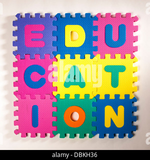 Interlocking foam letters spelling the word Education. Stock Photo