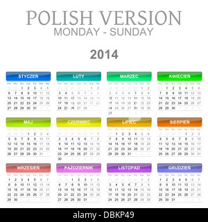 Colorful monday to sunday 2014 calendar polish version illustration Stock Photo