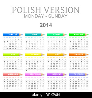 Colorful monday to sunday 2014 calendar with crayons polish version illustration Stock Photo