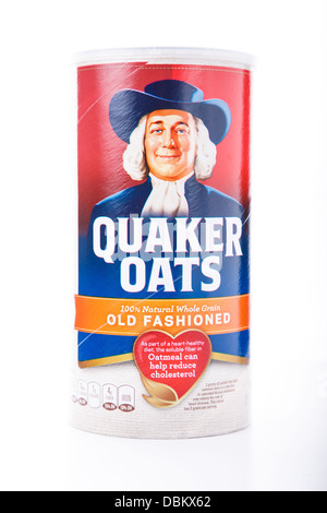 A carton of Quaker Oats on White background Stock Photo