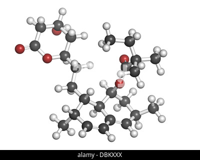 Simvastatin cholesterol lowering drug (statin class), chemical structure. Atoms are represented as spheres. Stock Photo