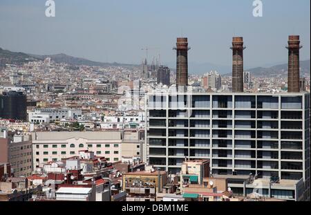 Panoramic view of the city centre during the 15th FINA Swimming World Championships in Barcelona, Spain, 31 July 2013. Photo: Friso Gentsch/dpa Stock Photo