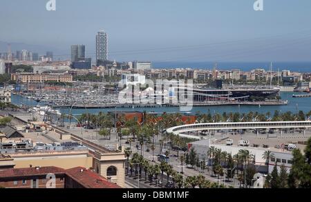 Panoramic view of the city centre with the harbour during the 15th FINA Swimming World Championships in Barcelona, Spain, 31 July 2013. Photo: Friso Gentsch/dpa Stock Photo