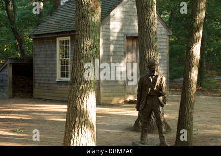Statue of Thoreau and replica of his cabin at Walden Pond, Concord, MA. Digital photograph Stock Photo