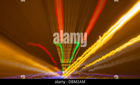 Light trails driving through Vielha Tunnel, Catalonia Stock Photo