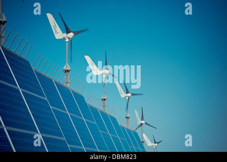 Wind turbines and solar panels, Dugi Otok, Croatia Stock Photo