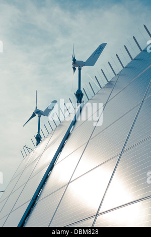 Wind turbines and solar panels, Dugi Otok, Croatia Stock Photo