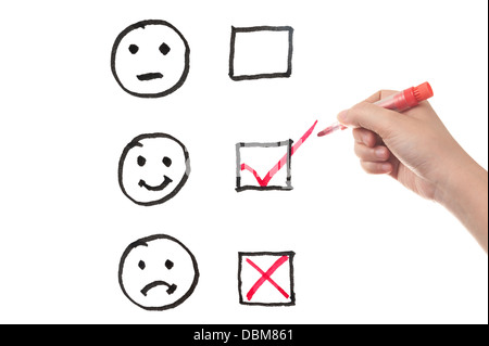 Choosing from three different emotions with three check boxes Stock Photo