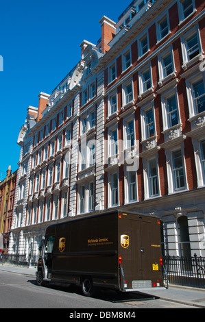 UPS delivery mail parcel service vehicle Fitzrovia district central London England Britain UK Europe Stock Photo