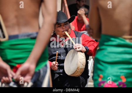 Cupa Day Festival, Pala Indian Reservation, Flutist and Drummer for Yaqui Deer Dancers Stock Photo