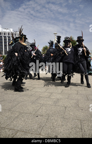 Hunters Moon morris dancers performing on sea front at the 2013 Eastbourne Lammas Festival Stock Photo