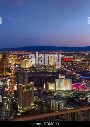 View of Las Vegas Boulevard (The Strip) at night from the top of the Stratosphere tower, Las Vegas, Nevada, USA