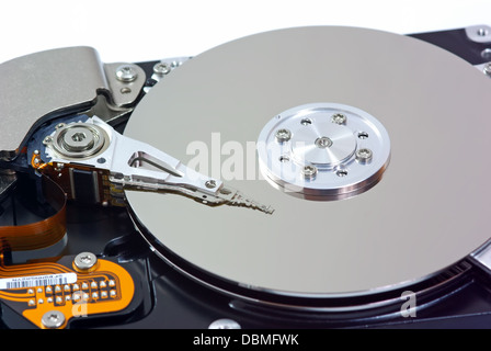 Hard disk investigation isolated on white Stock Photo