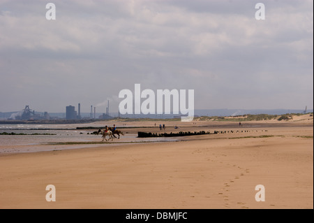 Historic Wreck Wooden Boat shipwreck uncovered by the sea at Seaton Carew Hartlepool on the beach Stock Photo