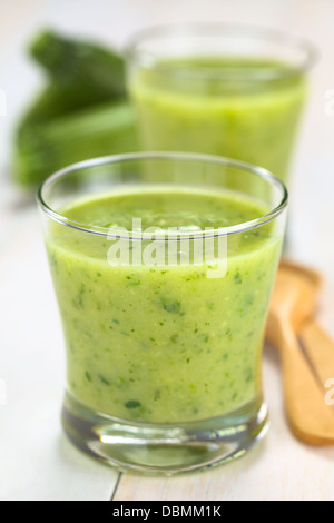 Zucchini cream soup served in glasses Stock Photo