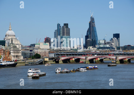City of London skyline in summertime, with the River Thames and Blackfriars Bridge, looking east Stock Photo