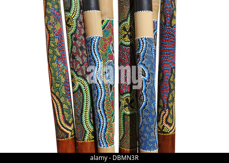 Group of Australian instruments Didgeridoo on white background Stock Photo