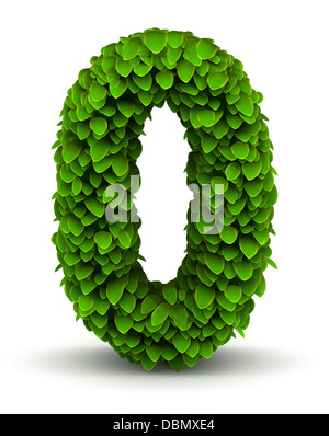 Number 0, green leaves font Stock Photo