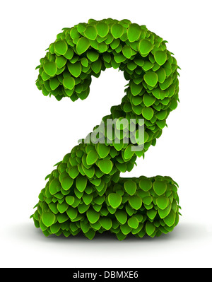 Number 2, green leaves font Stock Photo