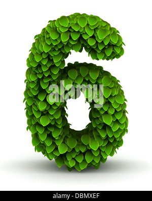 Number 6, green leaves font Stock Photo