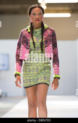 London, UK. 1 August 2013. Model on the catwalk for CN Designs. Africa Fashion Week London (AFWL) catwalk shows at the Truman Brewery, London. Photo: CatwalkFashion/Alamy Live News Stock Photo