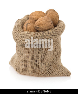 walnuts in bag isolated on white background Stock Photo