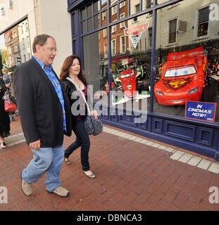 Animator, director and the chief creative officer at Pixar and Walt Disney Animation Studios John Lasseter arrives at the Disney Store on Grafton Street wearing a Pixar Cars 2 shirt Dublin, Ireland - 25.07.11    JOHN LASSETER ,CEO OF PIXAR AND WRITER,DIRECTOR AND ACTOR OF SUCH MOVIES LIKE CARS AND CARS 2, & ALL THE TOY STORY MOVIES ARRIVING AT THE DISNEY STORE ON GRAFTON STREET WEA Stock Photo