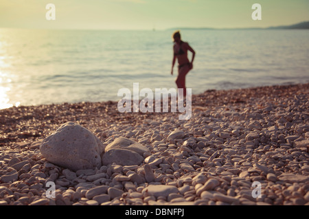 Silhouetted Person On Beach, Dugi Otok, Dalmatia, Croatia, Europe