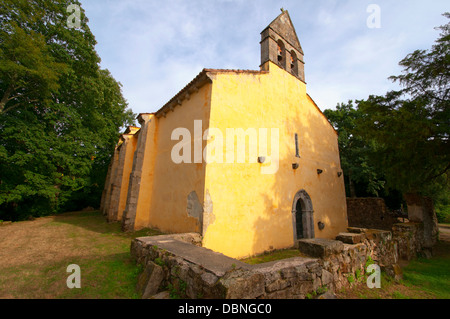 Iglesia de Santa Eulalia  de Abamia is a church in Asturias, Spain, in the vicinity of Covadonga. Pelagius of Asturias. Stock Photo