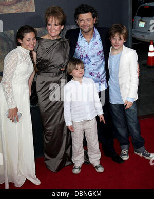 Actor Andy Serkis, Lorraine Ashbourne, and children Sonny, Louis and Ruby The premiere of 20th Century Fox's 'Rise Of The Planet Of The Apes' held at Grauman's Chinese Theatre - Arrivals Hollywood, California - 28.07.11 Stock Photo