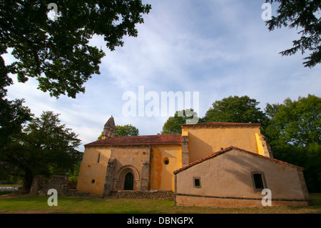 Iglesia de Santa Eulalia  de Abamia is a church in Asturias, Spain, in the vicinity of Covadonga. Pelagius of Asturias. Stock Photo