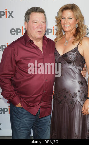 William Shatner with his wife Elizabeth Anderson EPIX free outdoor screening of 'The Captains' at the USS Intredpid Sea, Air and Space Museum New York City, USA - 30.07.11 Stock Photo