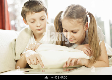Children using digital tablet, Osijek, Croatia, Europe Stock Photo