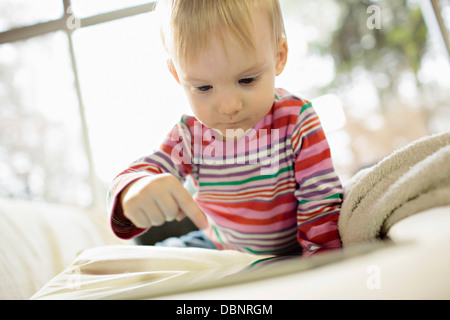 Toddler boy using digital tablet, Osijek, Croatia, Europe Stock Photo
