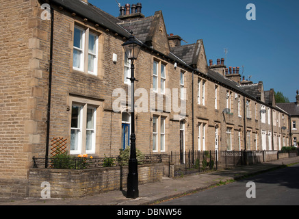 a row of victorian terraced houses in the model village of akroydon Stock Photo