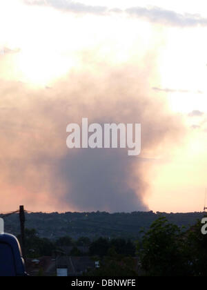 Smoke can still be seen rising from the large Sony factory that was set alight during the London riots on Monday evening. Shops and commercial businesses across London have closed early this afternoon, acting on advice from The Metropolitan Police, due to Stock Photo