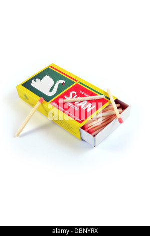 Box of matches on white background. Stock Photo