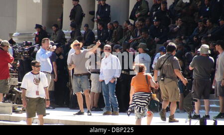 Christian Bale (as Batman) and Tom Hardy (as Bane) 'Dark Knight Rises' filming in Pittsburgh Pennsylvania, USA - 01.08.11 Stock Photo