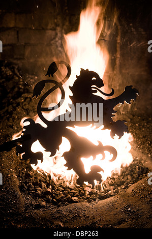 Coat of arms from iron placed in forge, Landshut, Bavaria, Germany Stock Photo