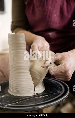 Craftswoman working on pottery wheel, Bavaria, Germany, Europe Stock Photo