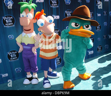 Ferb, Phineas and Perry the Platypus Hollywood Premiere of the Disney Channel Original Movie, 'Phineas and Ferb: Across the 2nd Dimension' held at the El Capital Theatre Hollywood, California - 03.08.11 Stock Photo