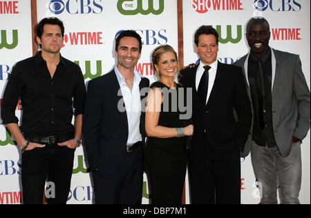 Kristoffer Polaha, Nestor Carbonell, Sarah Michelle Gellar, Ioan Gruffudd, Mike Colter      CBS,The CW And Showtime TCA Party Held At The Pagoda Beverly Hills, California - 03.08.11 Stock Photo