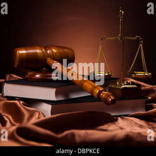 Law theme, mallet of judge, wooden gavel Stock Photo