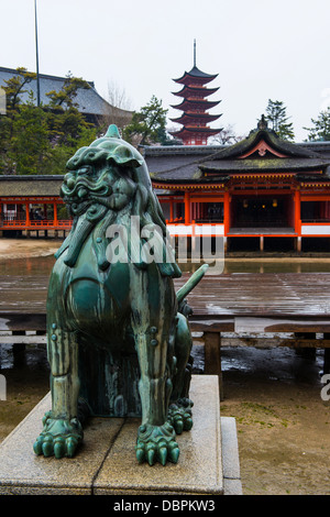 Lion statue, Itsukushima Shrine, UNESCO World Heritage Site, Miyajima, Japan, Asia Stock Photo