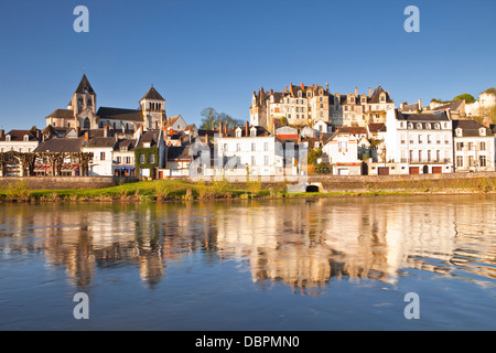 The town of Saint-Aignan and the River Cher, Loir-et-Cher, Centre, France, Europe Stock Photo