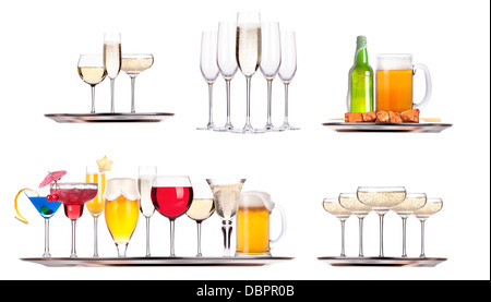 Set of different alcoholic drinks and cocktails - beer,martini,soda,champagne,whiskey,wine,cola,cocktail Stock Photo