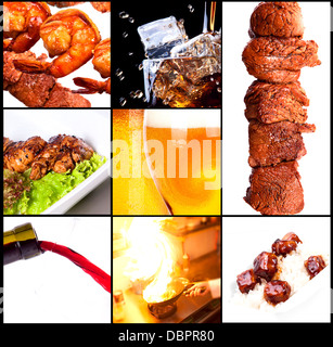 Collection of different meat dishes and alcohol drinks Stock Photo